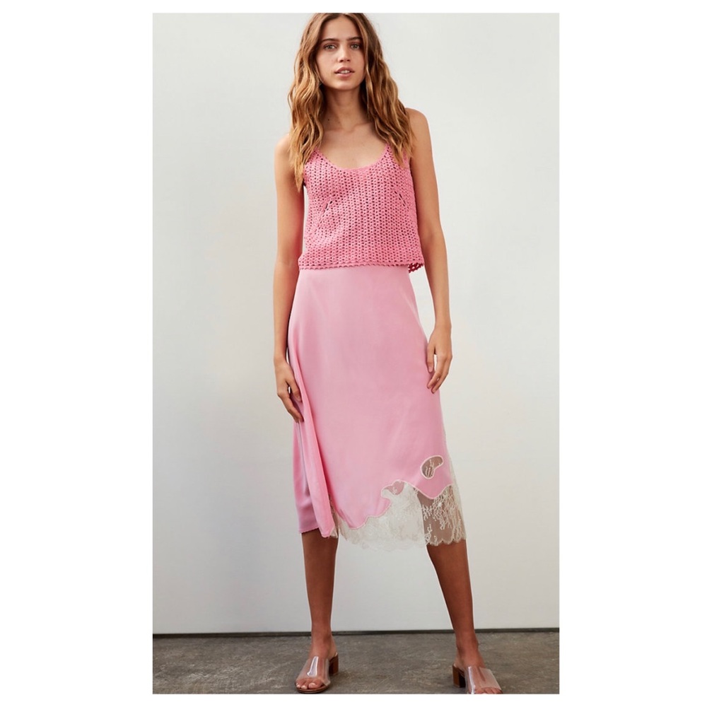 Pretty Pink Silk Slip skirt with lace